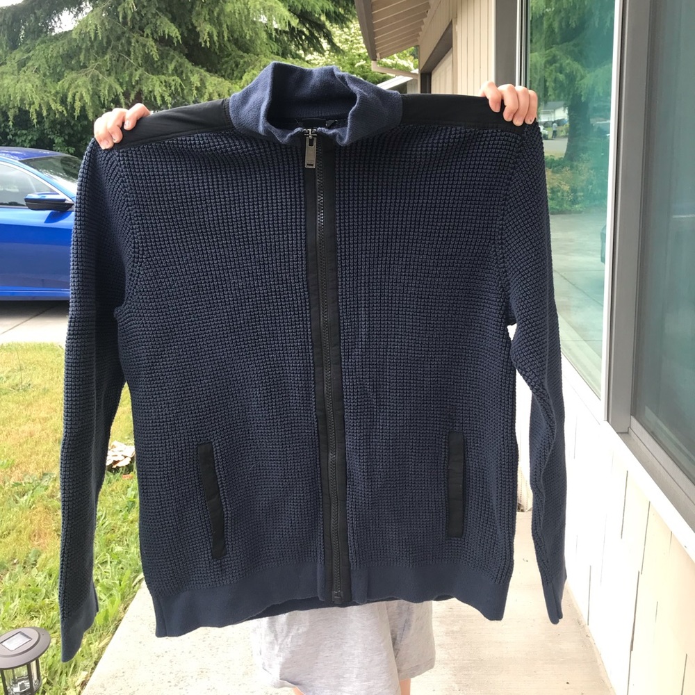 men’s calvin klein blue knit jacket